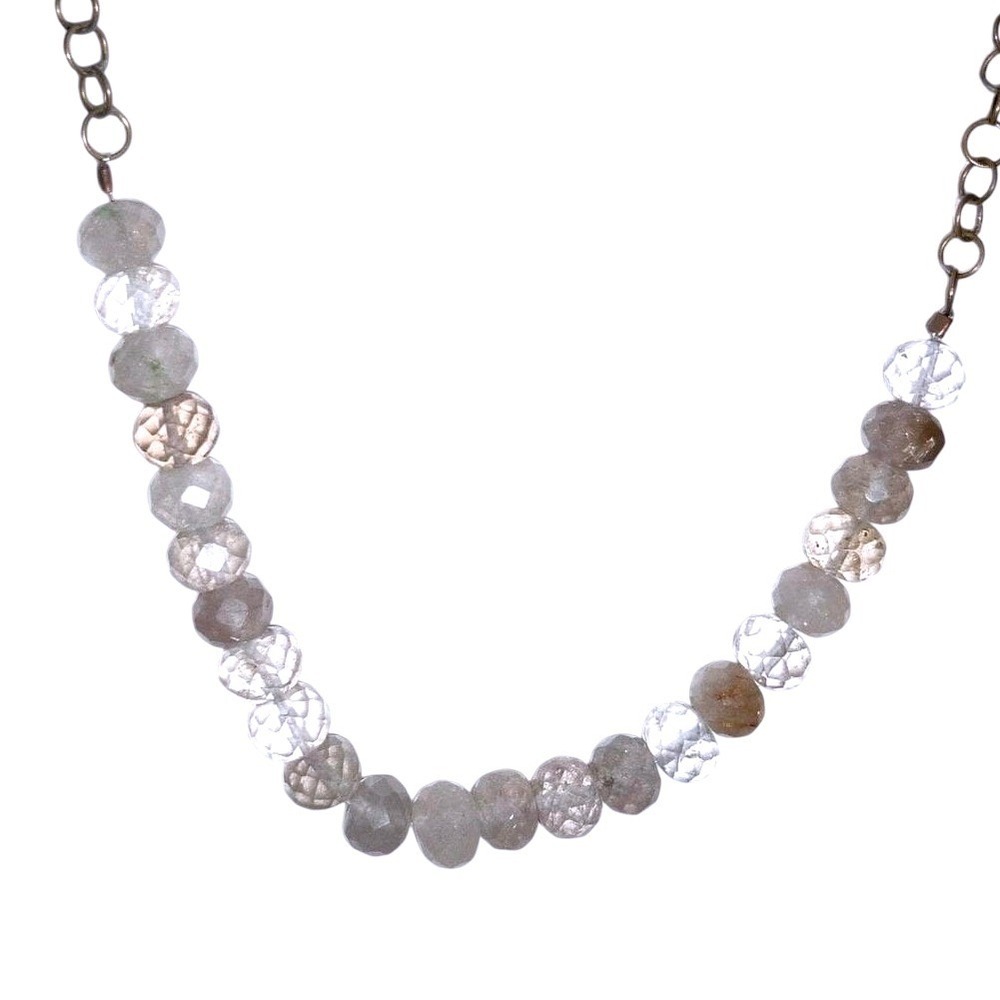 Natural Rutilated Quartz Faceted‎ Bead Necklace Brass Chain Boho 17 Inch